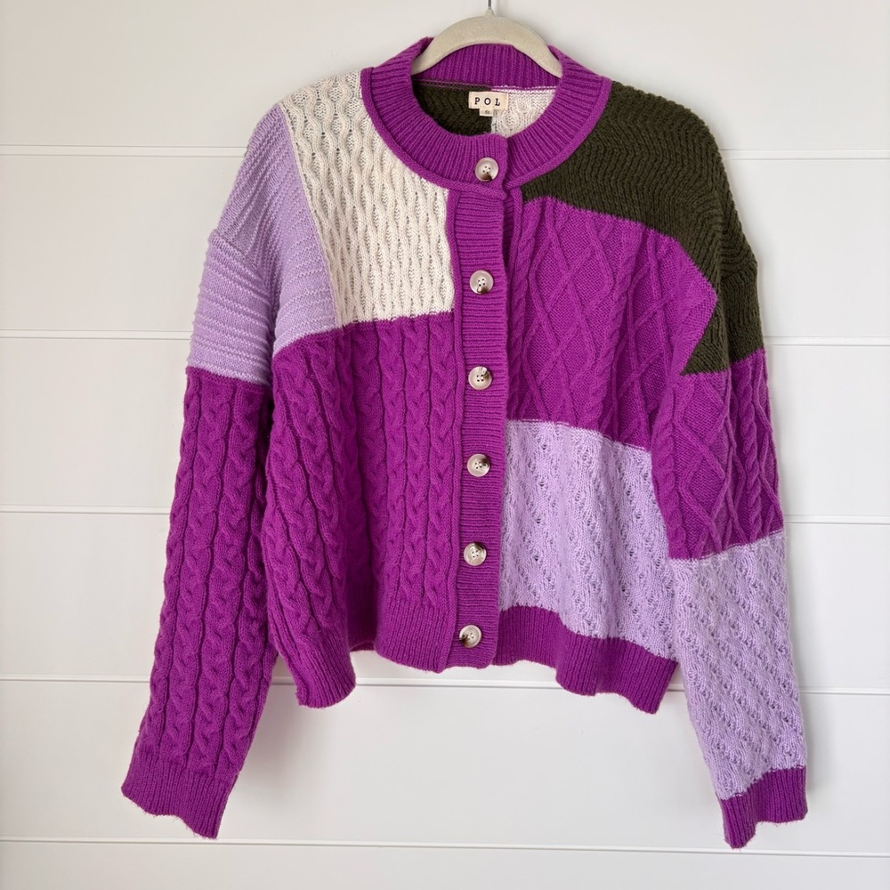 POL Women's Multicolor Purple Patchwork Crochet C… - image 13